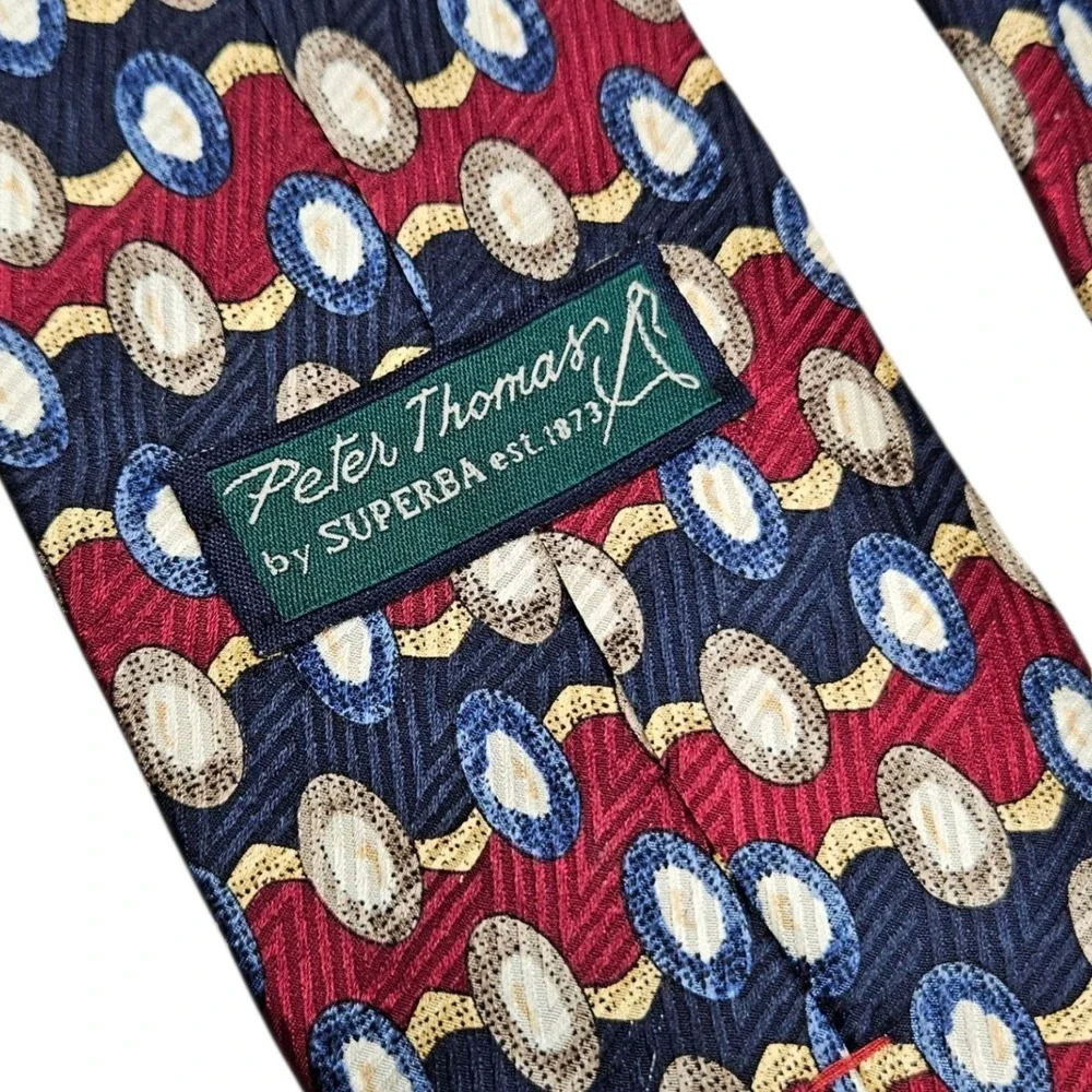 Peter‎ Thomas by Superba Necktie Silk Geometric Pattern Red Blue Gold Men's